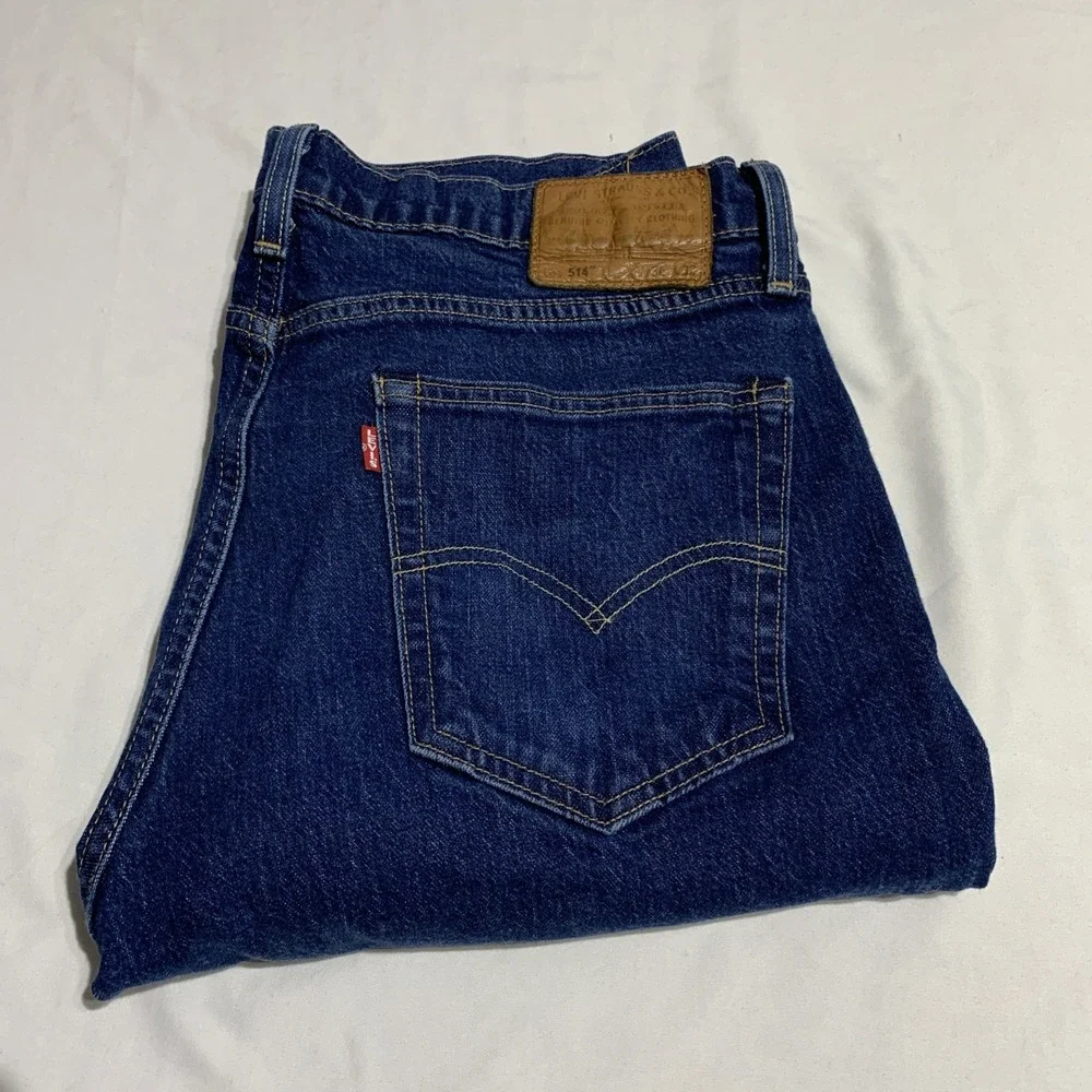 Levi's 514 Jeans Regular Fit Straight Leg Stretch Blue Dark Wash Denim‎ 36x32